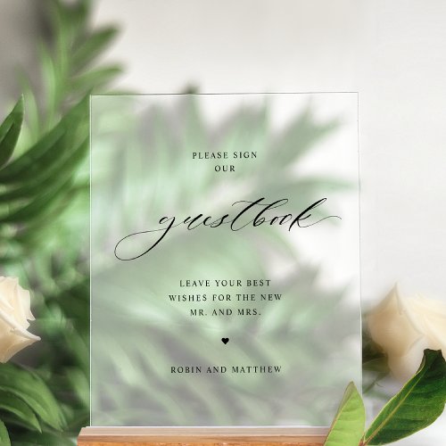 Elegant Wedding Guest book Frosted Style Acrylic Sign