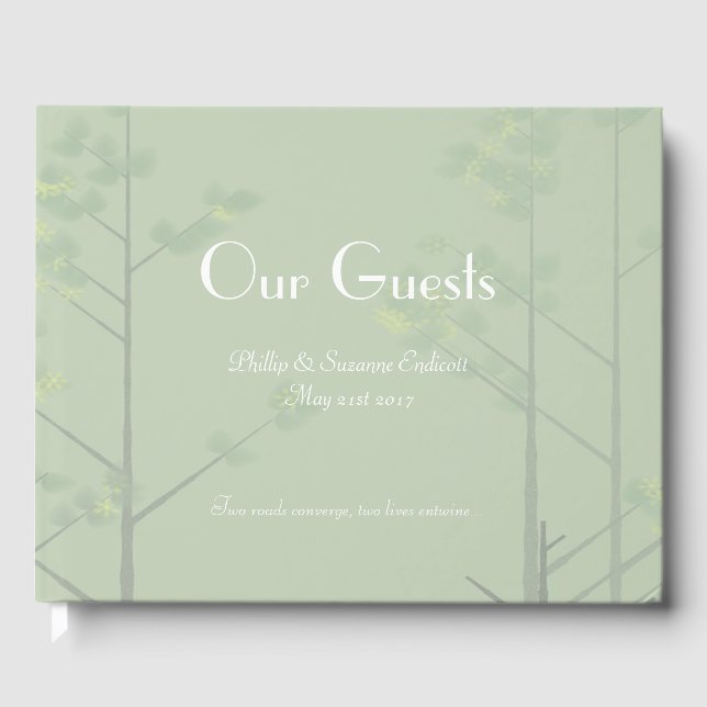 Elegant Wedding Guest Book Green Tree Art (Front)