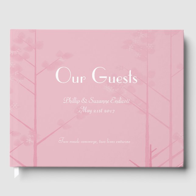 Elegant Wedding Guest Book Rose Pink Tree Art (Front)