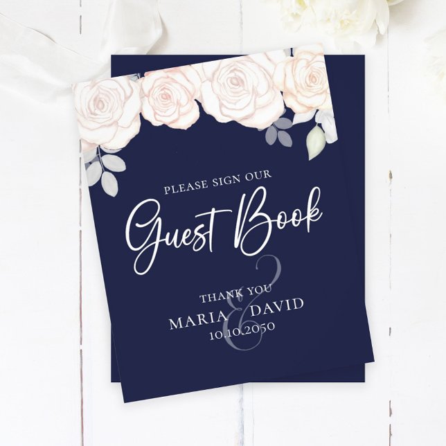 Elegant Wedding Guest Book Sign Navy Blue Flyer (Creator Uploaded)