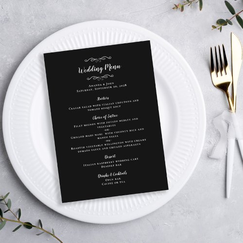 Elegant Wedding Guest Calligraphy Black White Chic Menu