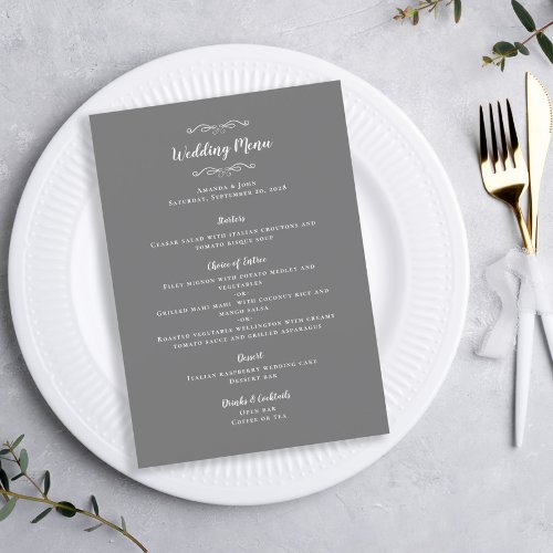 Elegant Wedding Guest Calligraphy Chic Gray Dinner Menu