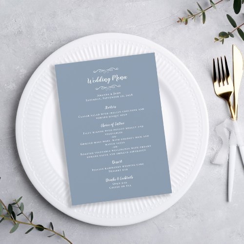 Elegant Wedding Guest Calligraphy Dusty Blue Chic Menu