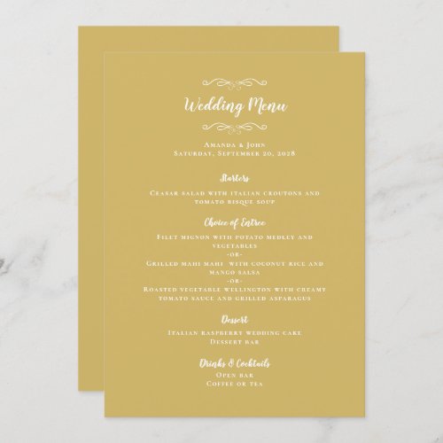 Elegant Wedding Guest Calligraphy Gold Chic Dinner Menu