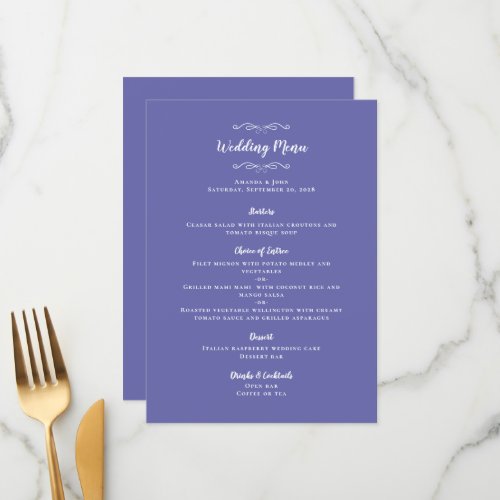 Elegant Wedding Guest Calligraphy Periwinkle Blue Menu