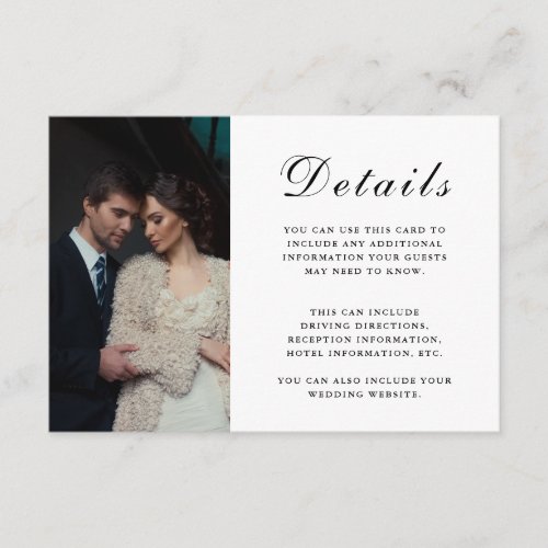 Elegant Wedding Guest Details Faux Marble Photo Enclosure Card