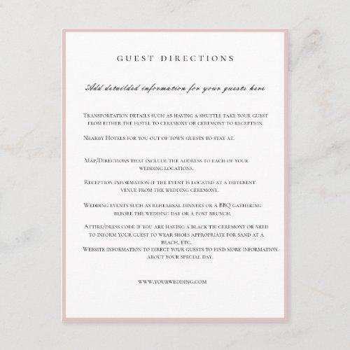 Elegant Wedding Guest Directions Card Charlotte F