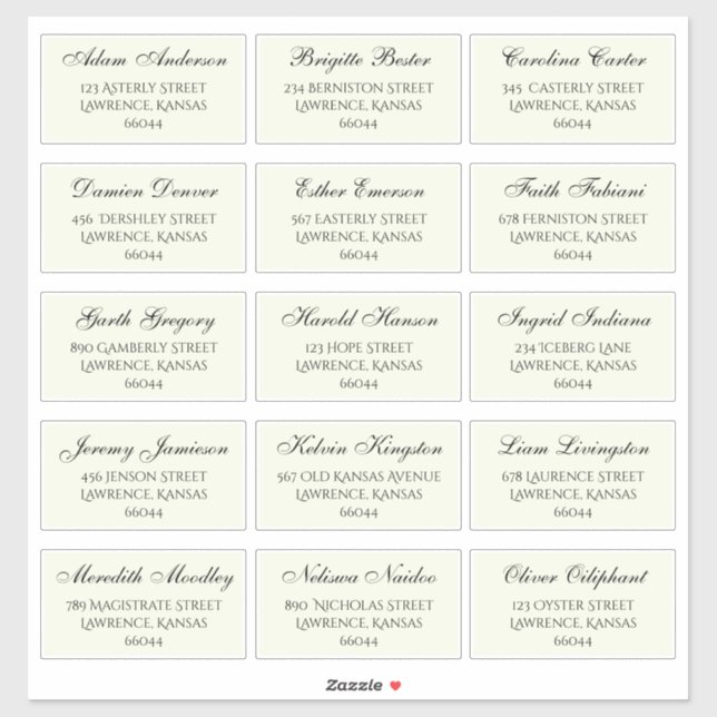 Elegant Wedding Guest Individual Names and Address Sticker (Sheet)