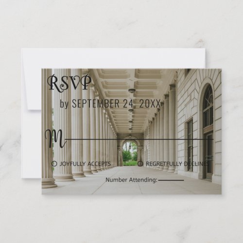Elegant wedding hall reception Wedding RSVP Card