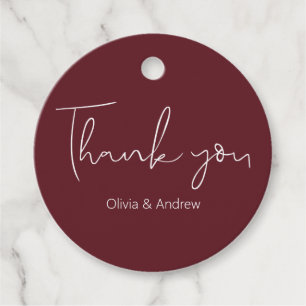 Elegant Wedding Hand Drawn Burgundy Thank You  Favor Tags