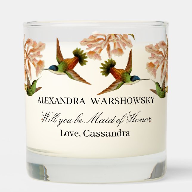 Elegant Wedding Hummingbird Be My Maid Of Honor Scented Candle (Front)