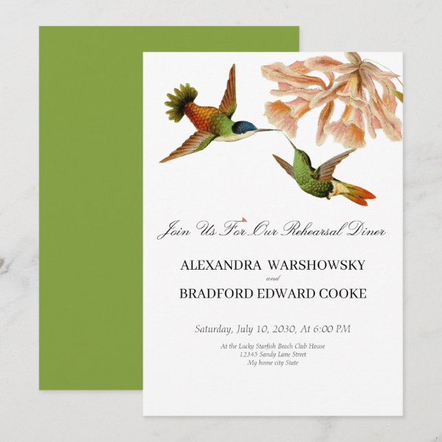 Elegant Wedding Hummingbird Green Blush Pink (Front/Back)