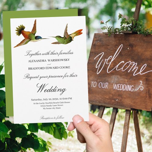 Elegant Wedding Hummingbird wedding invitation Grn