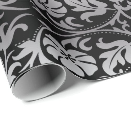 Elegant Wedding in Black and Silver Damask Wrapping Paper