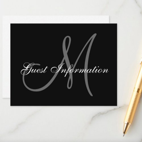 Elegant Wedding Information Card with Monogram 4.25" X 5.5" Invitation Card