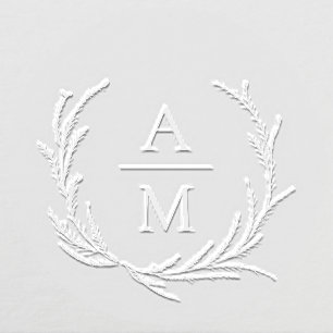 Elegant Wedding Initials Botanical Wreath Embosser