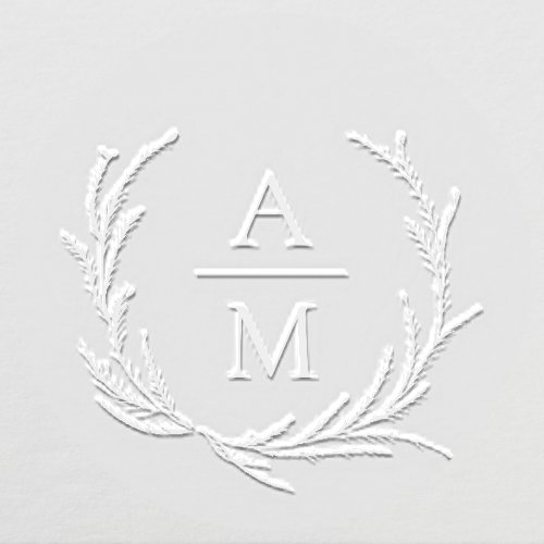 Elegant Wedding Initials Botanical Wreath Embosser
