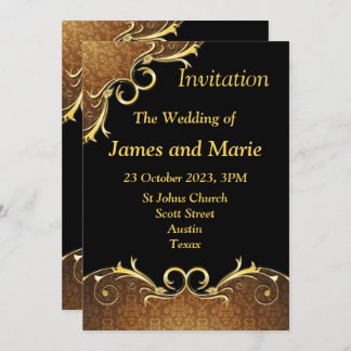 Elegant Wedding Invitation, black and gold scroll Invitation