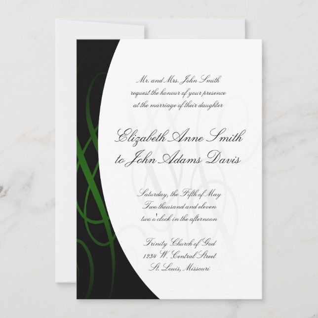 Elegant Wedding Invitation Black and Green (Front)