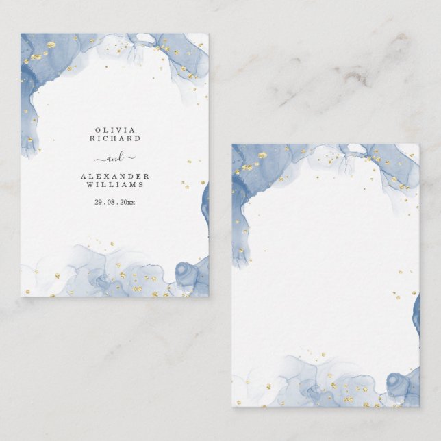 Elegant Wedding Invitation Blue and Gold Minimal (Front/Back)