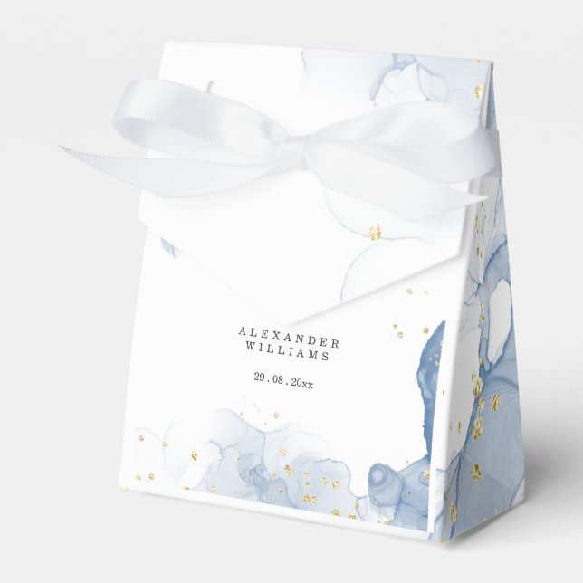 Elegant Wedding Invitation Blue and Gold Minimal Favor Boxes (Front Side)