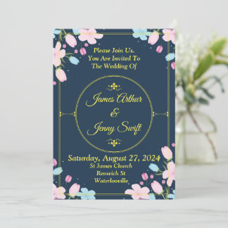 Elegant Wedding Invitation, blue,gold,pink Invitation