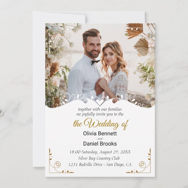 Elegant wedding invitation card with photo (Front)