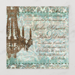 Elegant Wedding Invitation Chandelier Vintage Teal