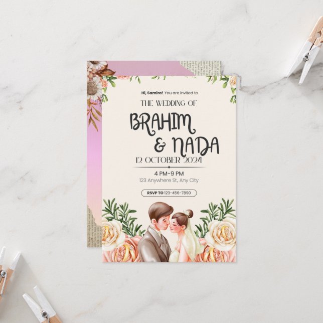 "Elegant Wedding Invitation Design (Front/Back In Situ)