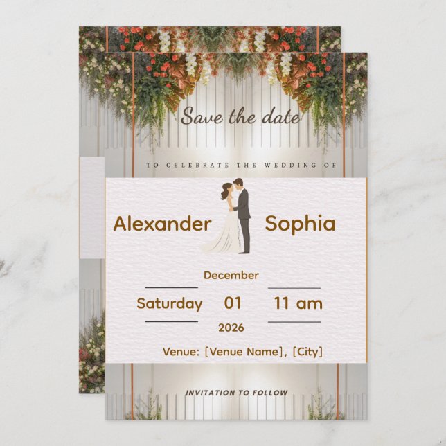 Elegant Wedding Invitation | Editable Names, Date  (Front/Back)