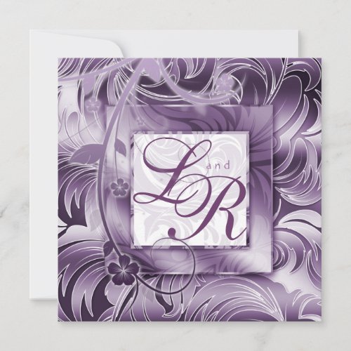 Elegant Wedding Invitation Floral Purple Silver