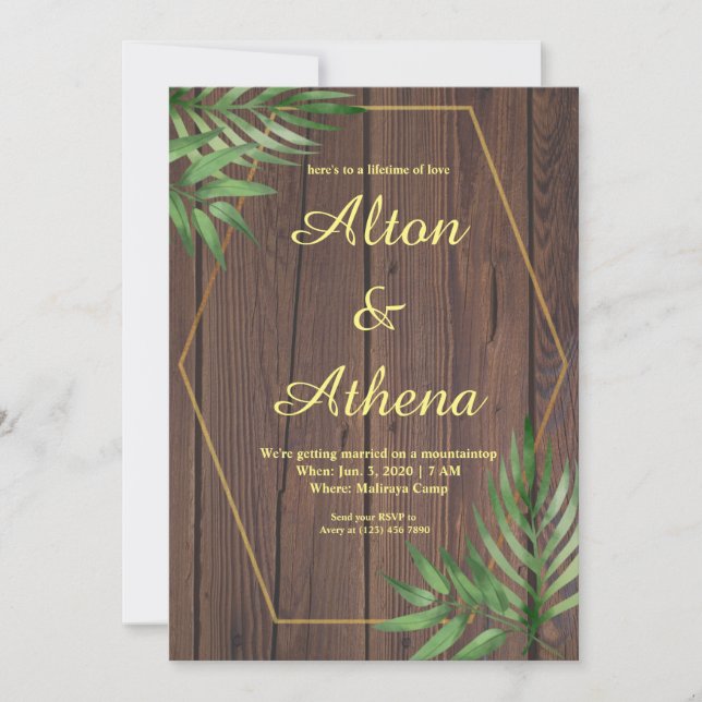 Elegant wedding invitation from wood picture (Front)