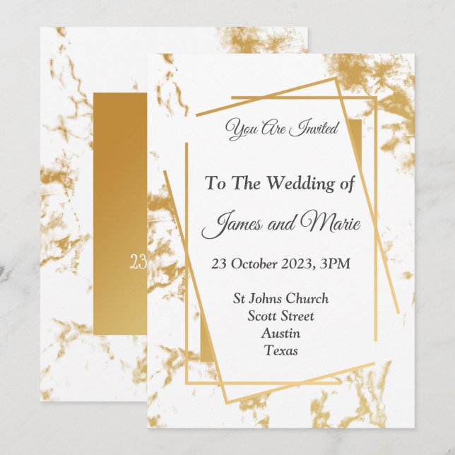 Elegant Wedding Invitation, gold marble Invitation (Front/Back)