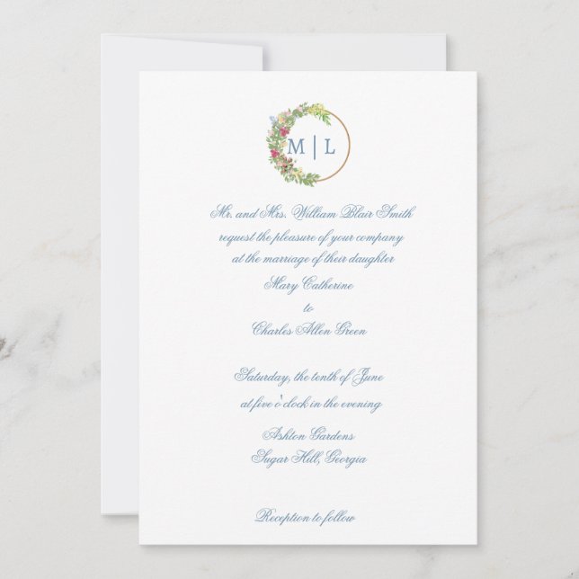 Elegant Wedding Invitation in Blue (Front)
