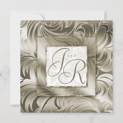 Elegant Wedding Invitation Leaf Floral Gold Taupe