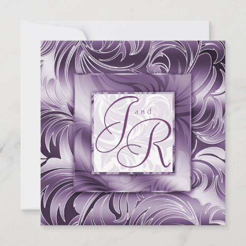 Elegant Wedding Invitation Leaf Floral Purple Silv