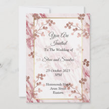 Elegant Wedding Invitation, marbled pink floral