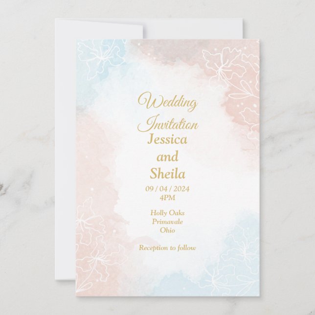 Elegant Wedding Invitation, pale pink and blue Invitation (Front)
