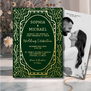 Elegant Wedding Invitation Photo Rich Green Gold