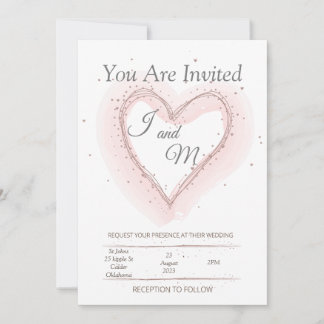 Elegant Wedding Invitation, pink minimalist heart Invitation