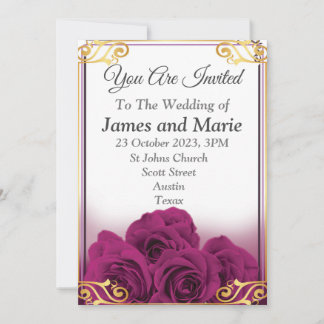 Elegant Wedding Invitation, purple roses Invitation