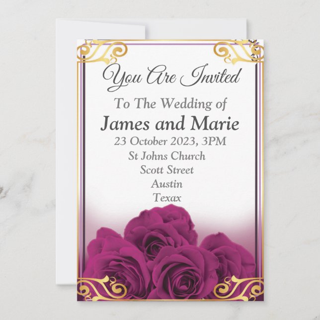 Elegant Wedding Invitation, purple roses Invitation (Front)