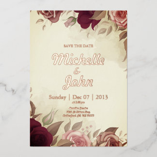 Elegant Wedding Invitation rose flower red Foil Invitation