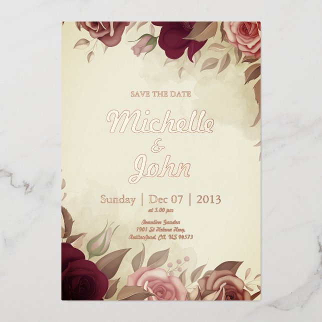 Elegant Wedding Invitation rose flower red Foil Invitation (Front)