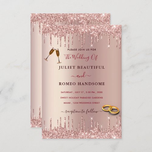Elegant Wedding Invitation Rose Gold Glitter