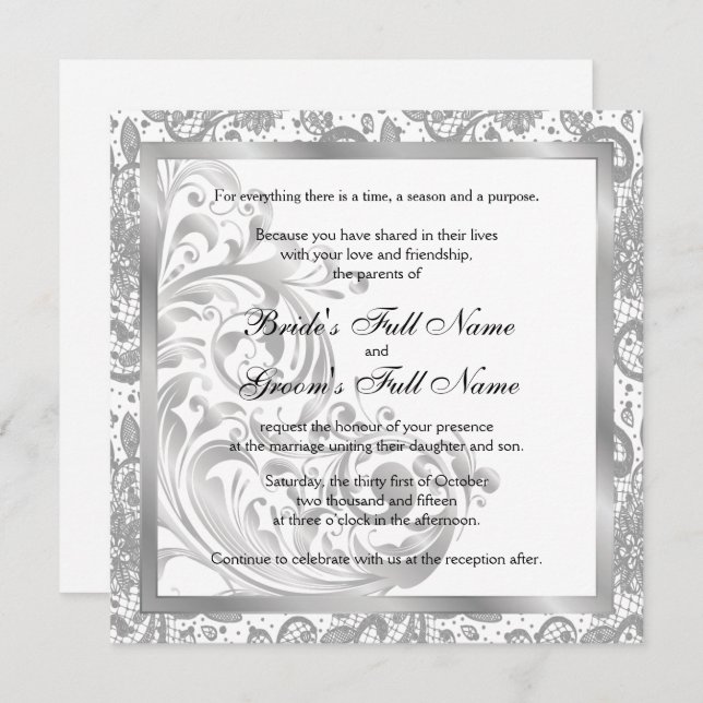 Elegant Wedding Invitation - Silver (Front/Back)
