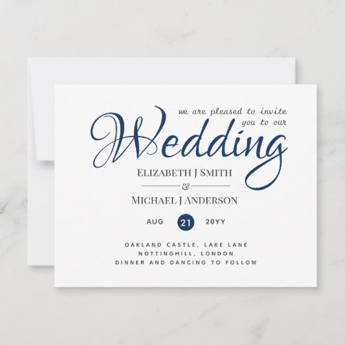 Elegant Wedding Invitation Simple Navy Blue White