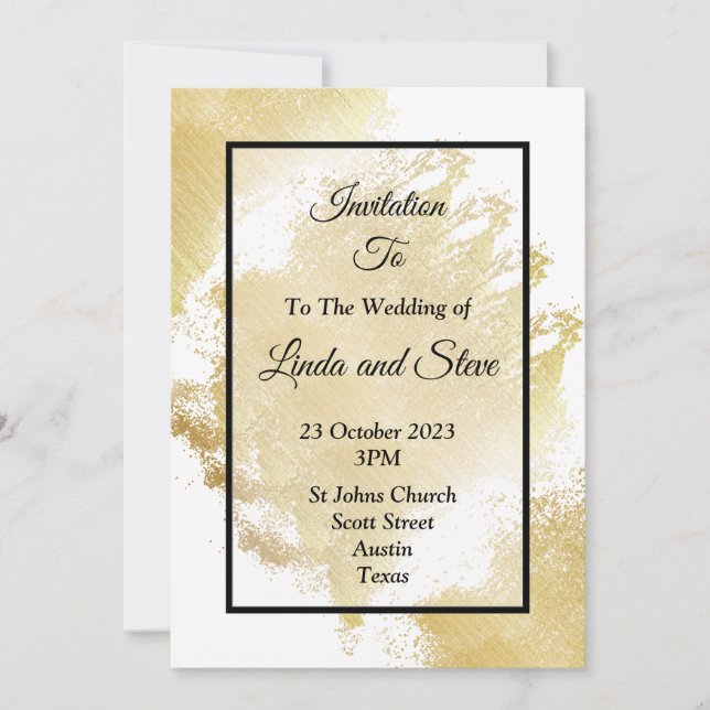 Elegant Wedding Invitation, white and gold Invitation (Front)