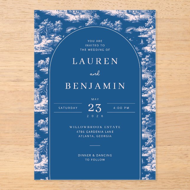 Elegant Wedding Invitation with Blue Floral Design (Front)