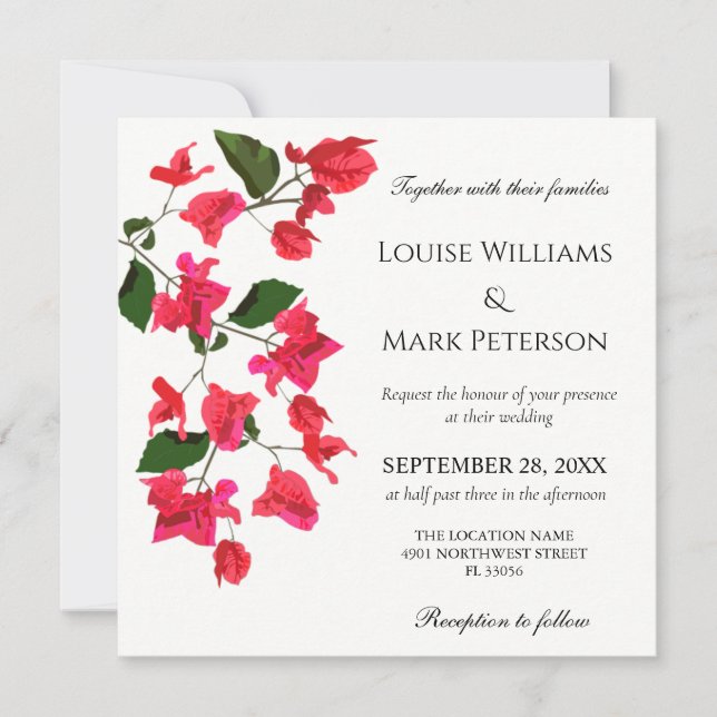 Elegant  Wedding Invitation with Bougainvillea (Front)
